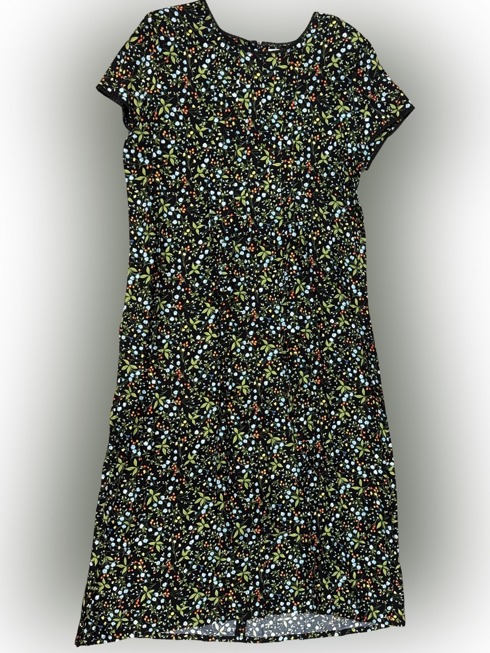 Vtg 90’s Liz Baker Black Floral Dress with Blue and Green Accents & Shoulderpads